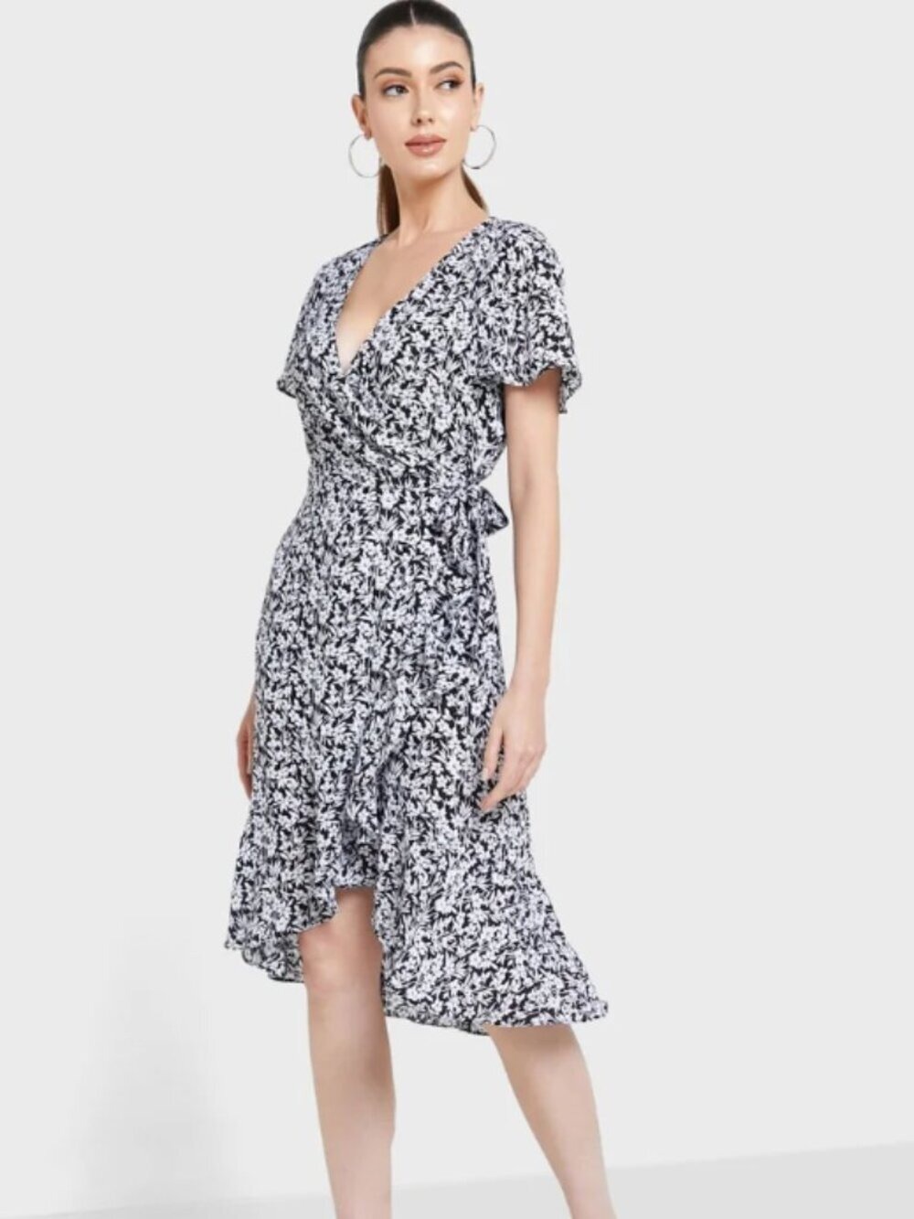 Lauren Ralph Lauren Donetta Black and White Floral Midi Dress Size 4 Petite